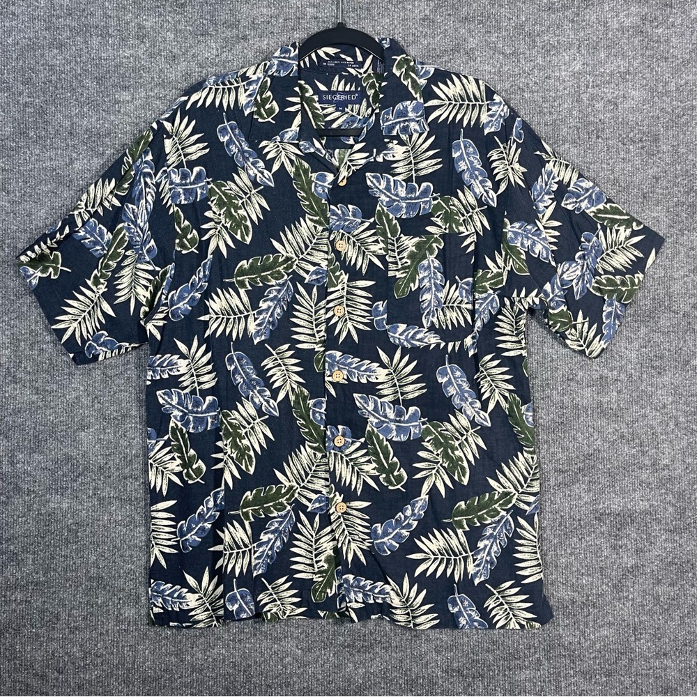 Siegfried Mens Medium Linen Hawaiian Style Leaf Short Sleeve Button Down‎ Shirt